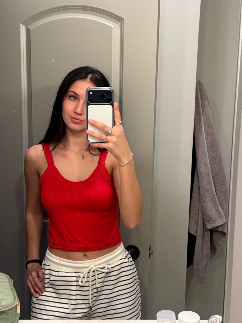 Red Ribbed Tank Top - Womens Cropped Scoop Neck